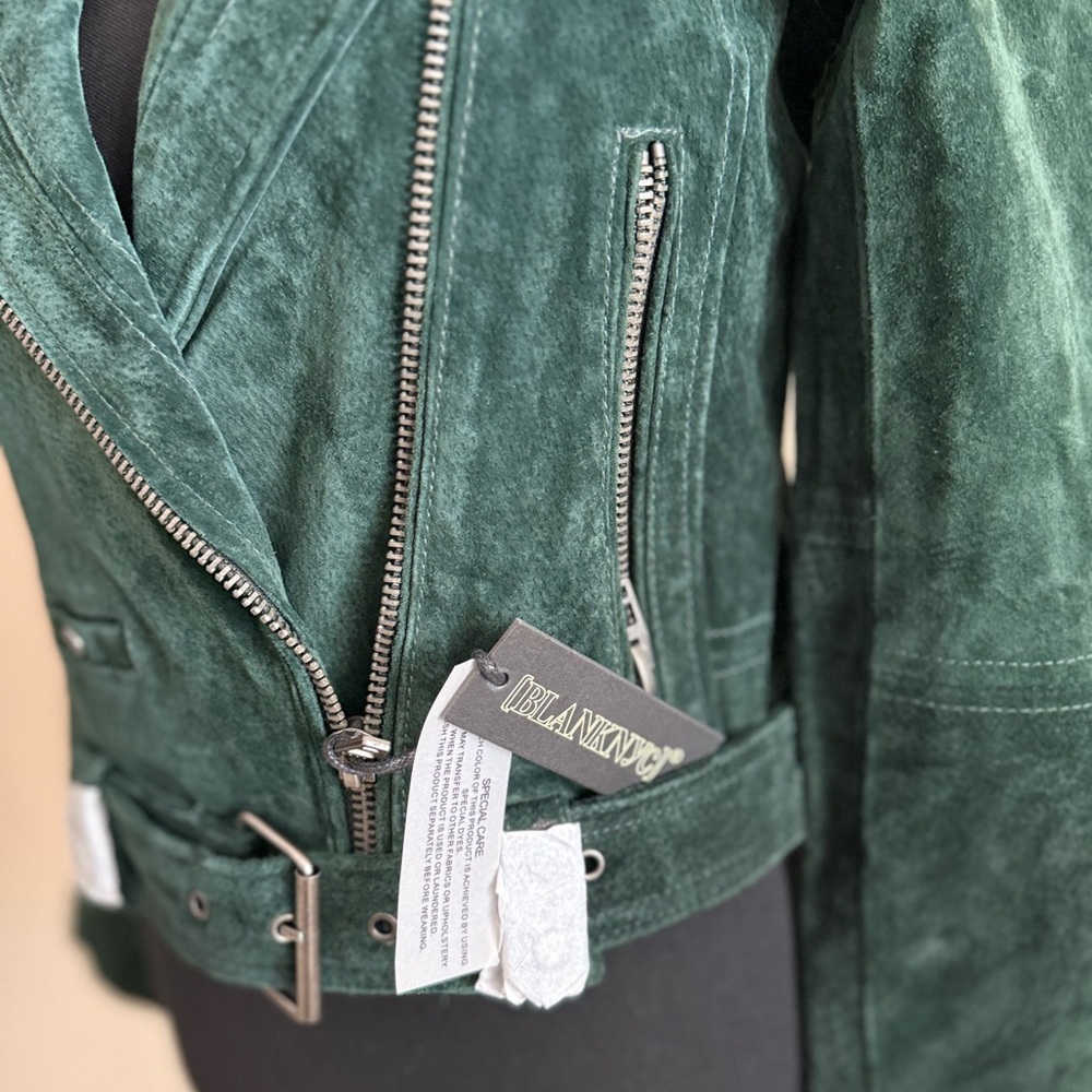 BLANKNYC Emerald Green Suede Moto Jacket NWT Leather Biker Belted XS - Picture 8 of 13